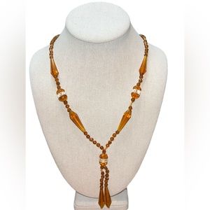 Estate Amber Glass Beaded Tasseled Necklace